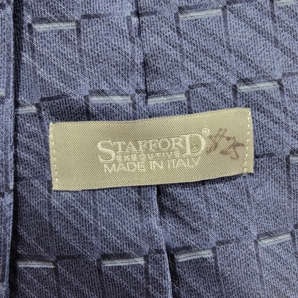 Stafford Executive Mens Silk Tie Made In Italy Blue Square Print Business
